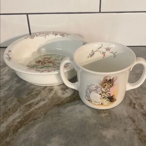 Beatrix Potter Royal Albert Bone China Mr. Jeremy Fisher Bowl & Hunca Munca Mug